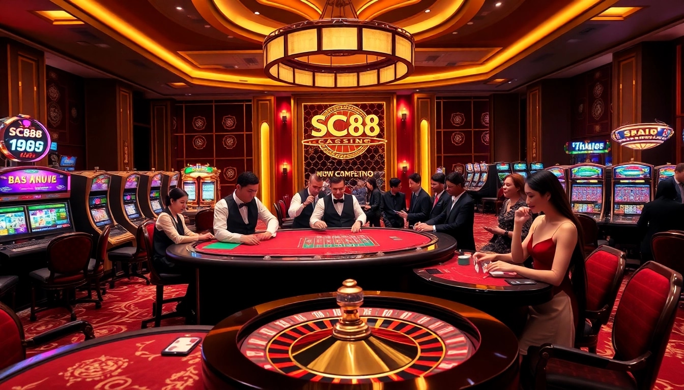 Experience thrilling gaming at Nhà Cái SC88 with exciting casino tables and vibrant slot machines.