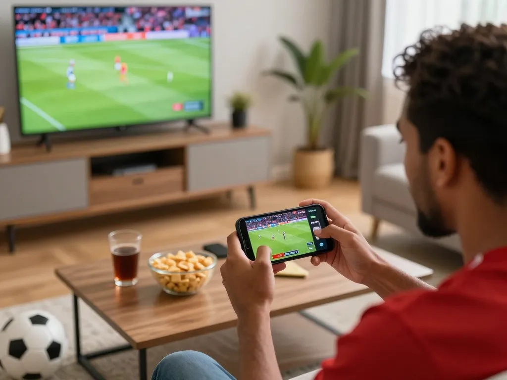 Watch live football matches on Okwintv with excitement and team spirit in a vibrant home setting.