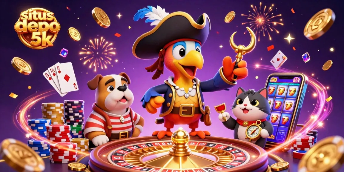 Activate your luck at situs depo 5k with vibrant 3D casino action featuring playful characters and golden treasures.