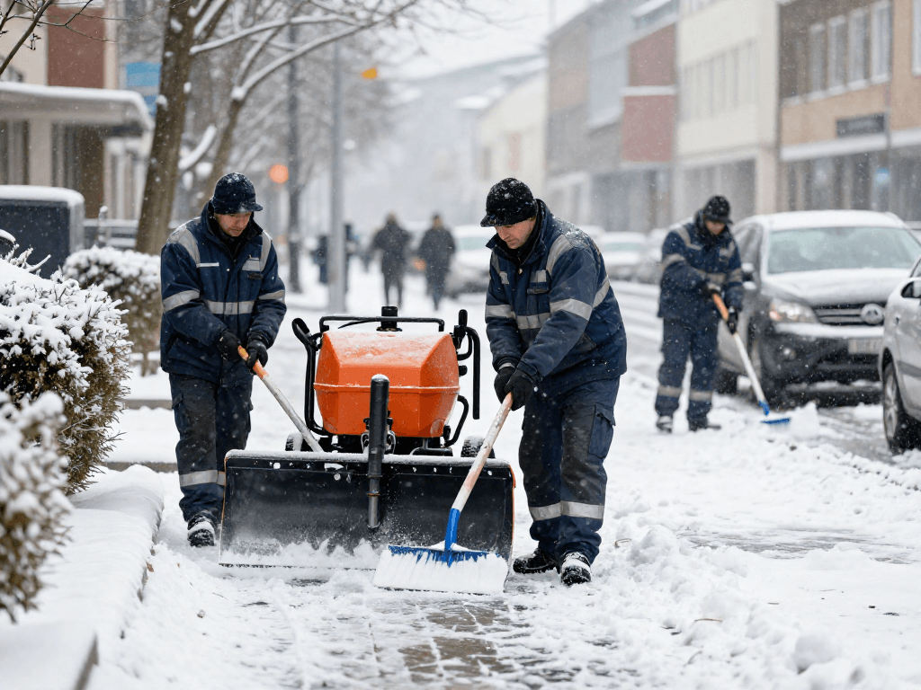 Professioneller Winterdienst Firma Dortmund bei der Schneeräumung von Gehwegen und Zufahrten während der Wintermonate.