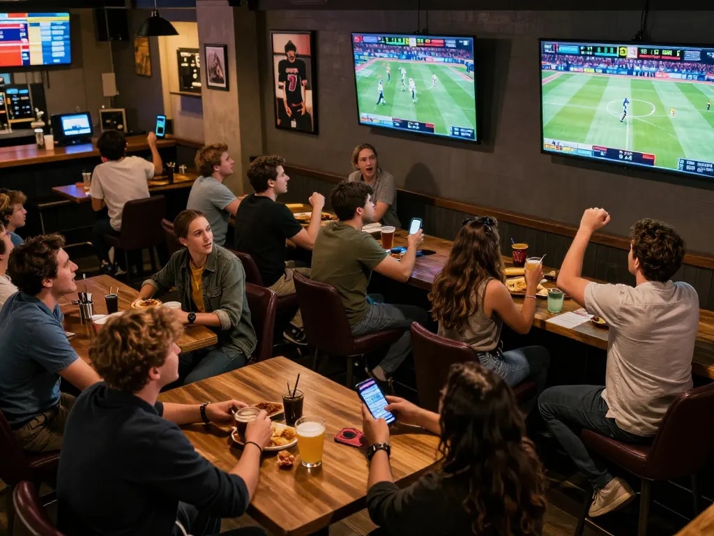 Experience the excitement of placing bets on okwin while cheering for your favorite team in a lively sports bar setting.