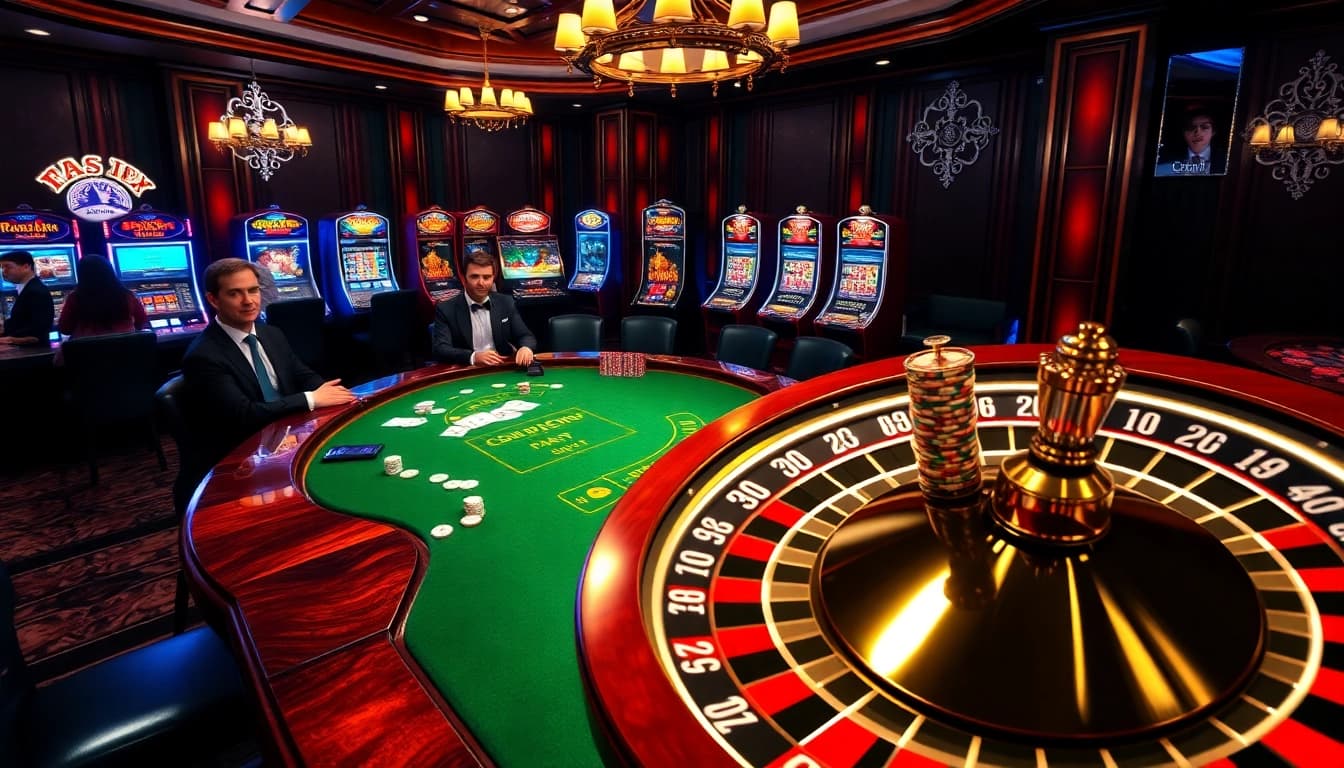 Vivez l'excitation dans un casino en ligne avec des joueurs en compétition pour des jetons de poker et une roulette.