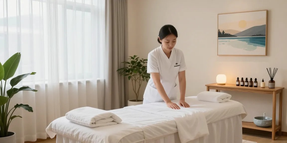Relaxing massage therapy room showcasing elements of 강남출장안마, including soothing ambiance with soft lighting and nature-inspired decor.