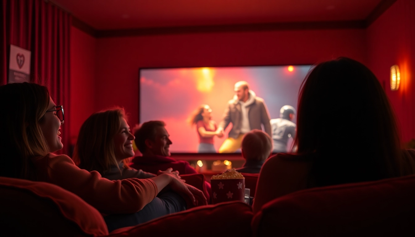 Enjoy ดูหนัง with friends in a cozy home theater setting, surrounded by laughter and warmth.
