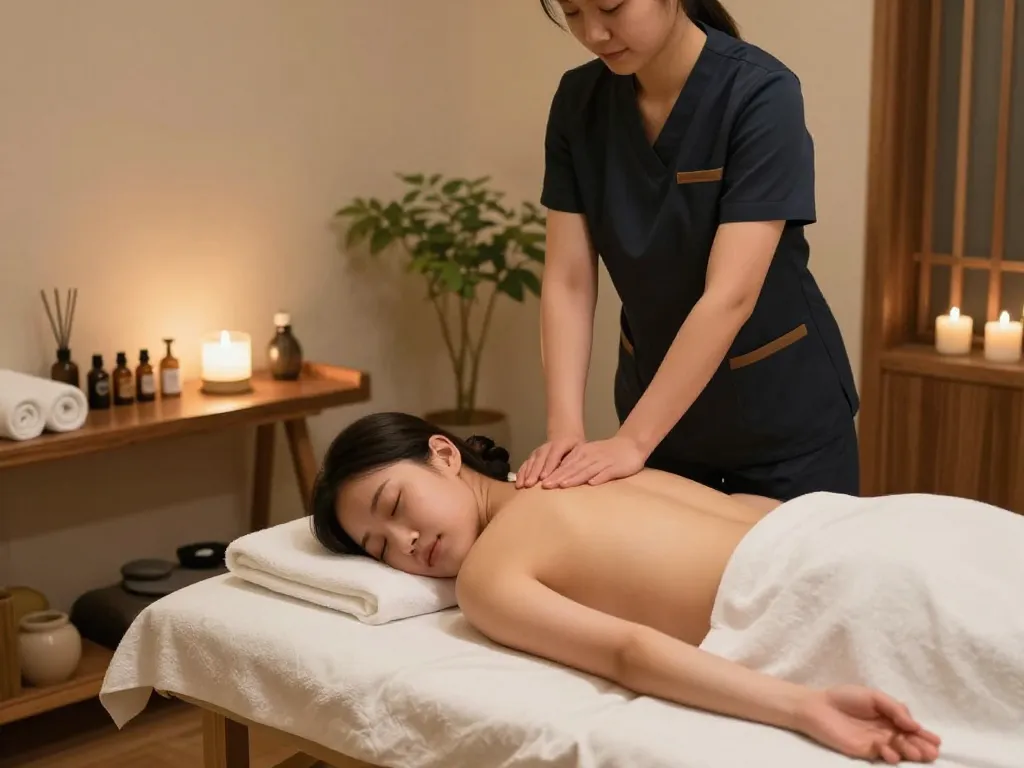 신사동마사지 session in a tranquil wellness center with relaxing ambiance