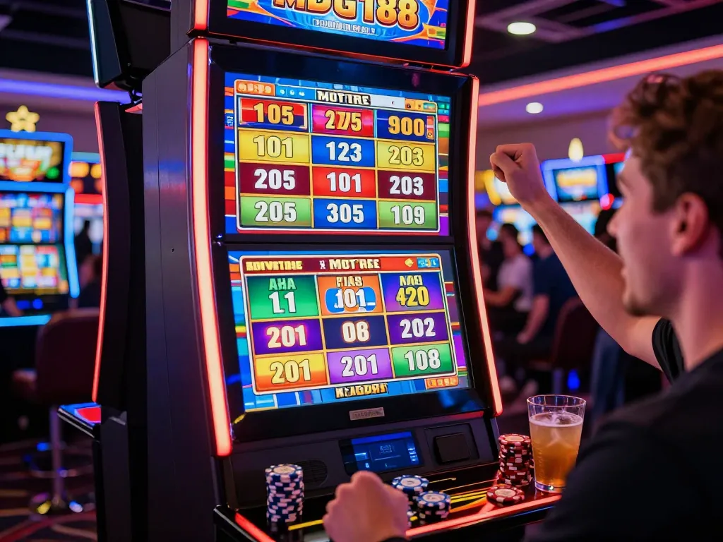 Player celebrating a win on the MDG188 slo slot machine with vibrant digital display.