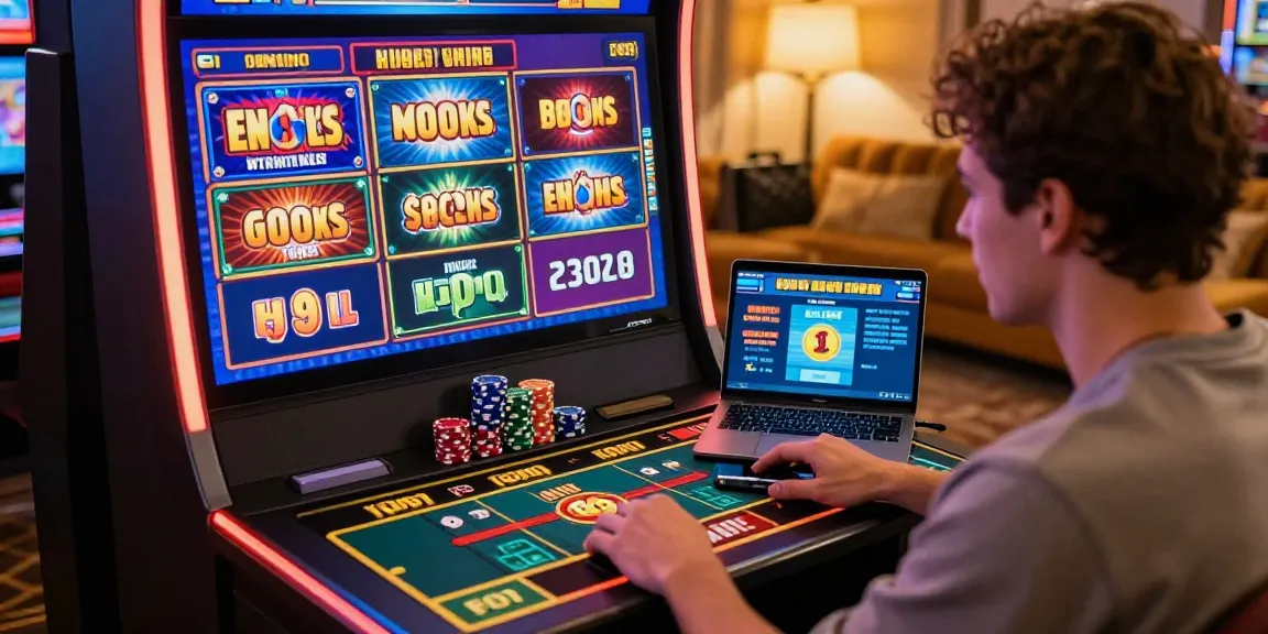 Player enjoying garuda303 online slot game from a cozy home setting with colorful graphics.