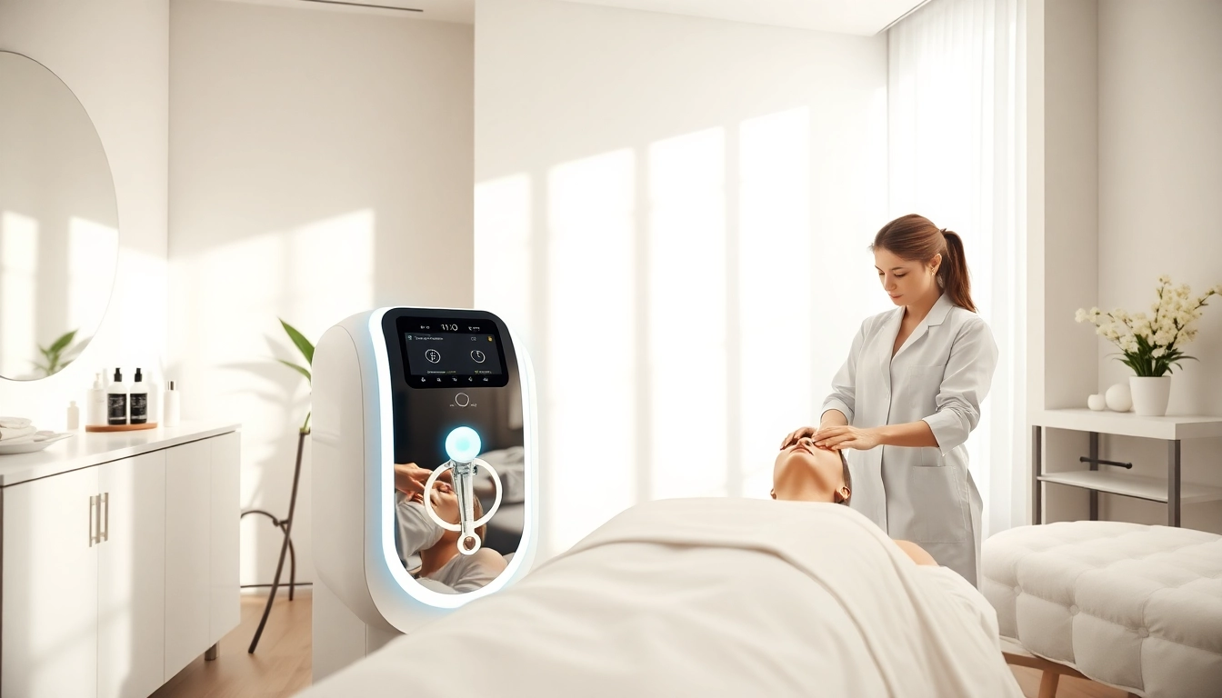 Hydrofacial machine 3 in 1 set up in a modern beauty salon for skin rejuvenation treatments.