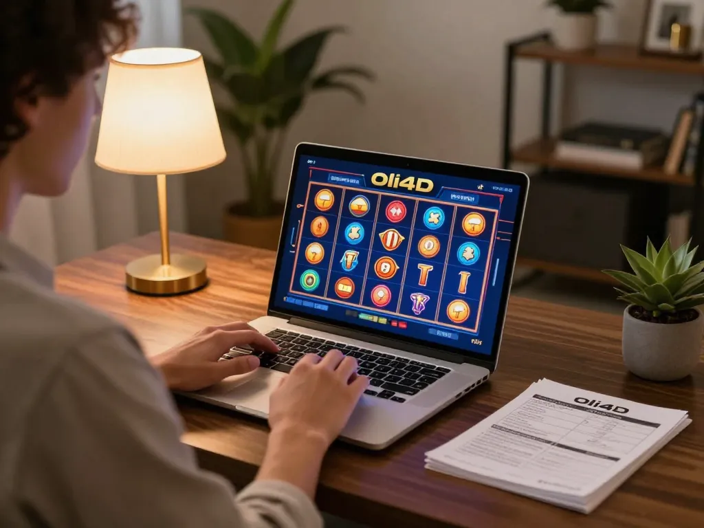 Person engaging with oli4d online slots platform while managing their betting strategy notes.
