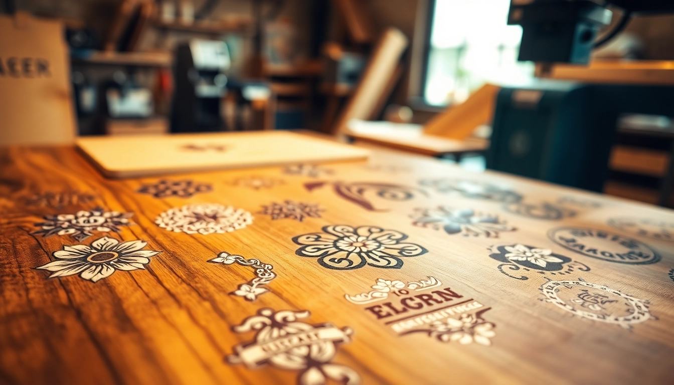 Showcasing laser engraving designs on polished wood, with intricate patterns highlighting craftsmanship.