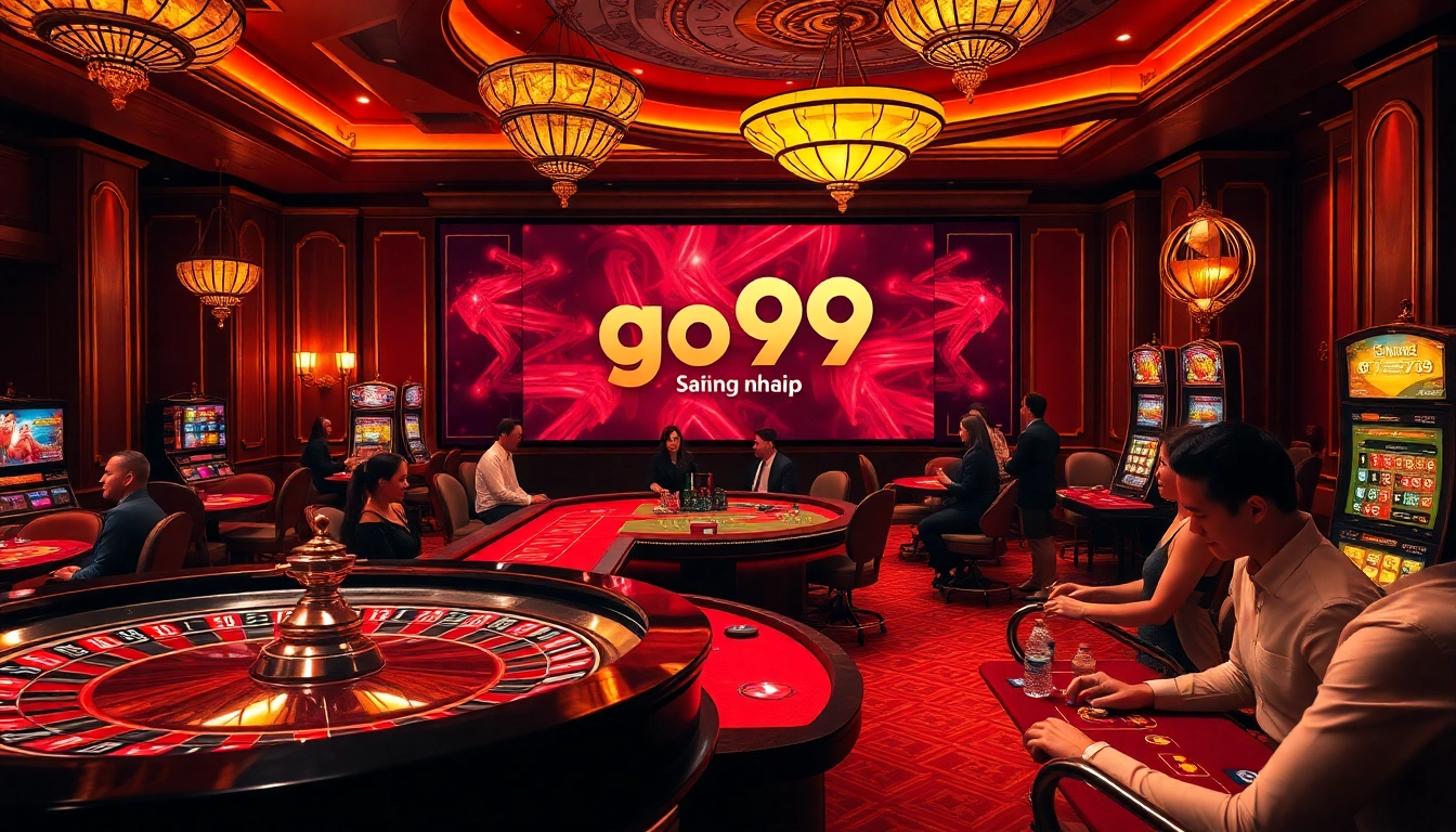 Experience go99 đăng nhập with exciting casino games and vibrant roulette wheels in a luxurious setting.