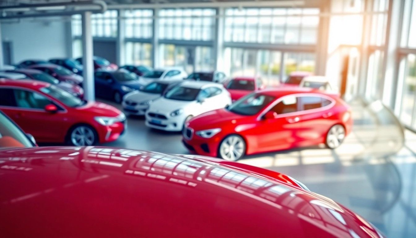 Buy a car in a vibrant dealership showroom featuring a diverse selection of vehicles.