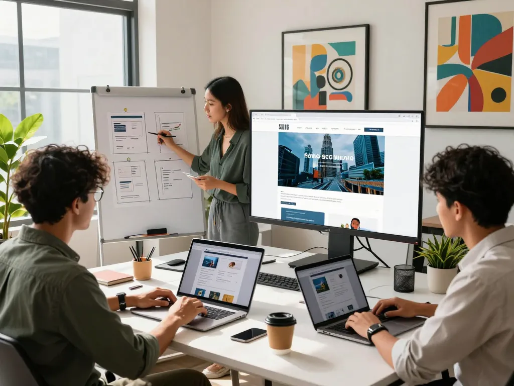 Freelance website designer Malaysia collaborating in a modern design studio to create innovative web solutions.
