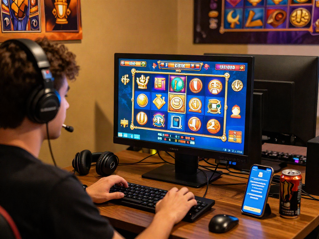 Player enjoying a thrilling slot bonus experience in an online casino gaming nook