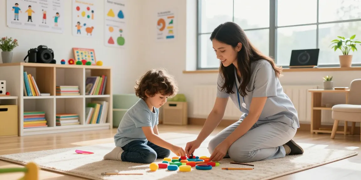 Occupational therapy session with a child engaging in sensory play activities, fostering motor skills and social interactions.