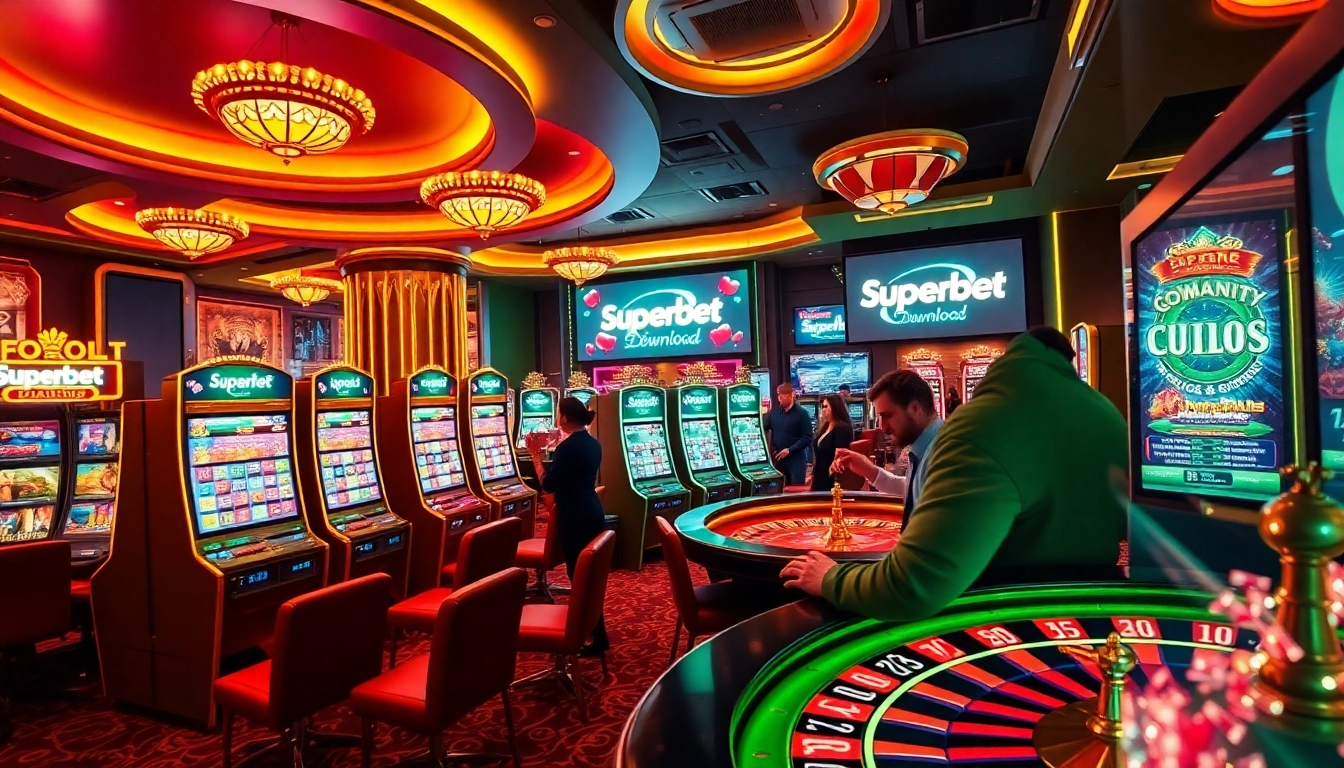 Experience the excitement of online gaming with Superbet Download in a luxurious casino setting.
