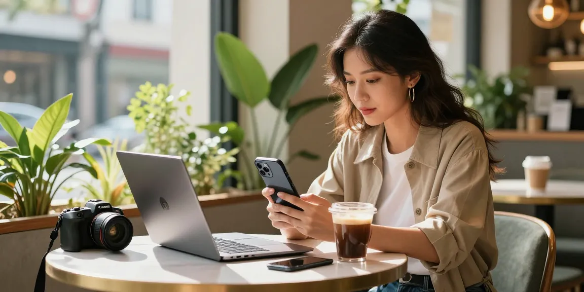 Engaging scene highlighting where to buy Instagram views with influencers checking social media in a vibrant café.
