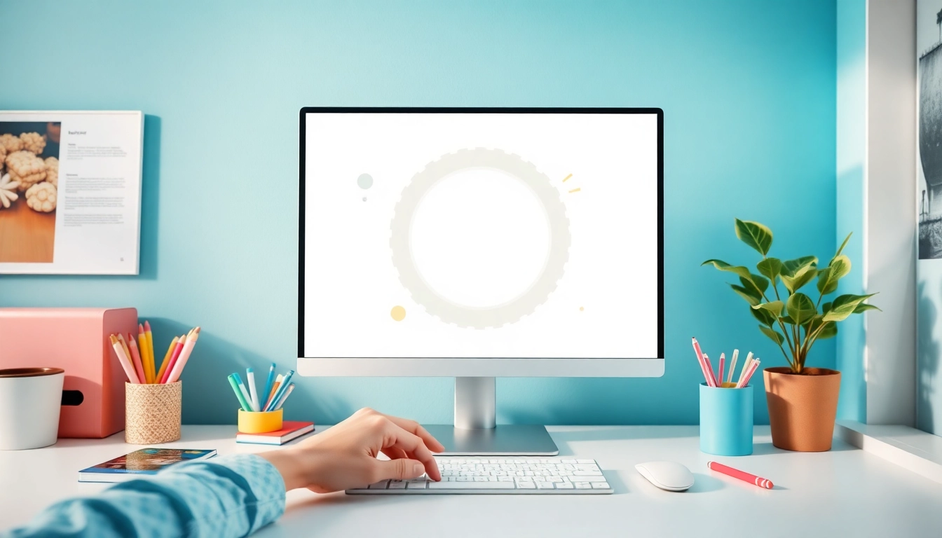 Creating a circle photo in a vibrant workspace with digital tools.