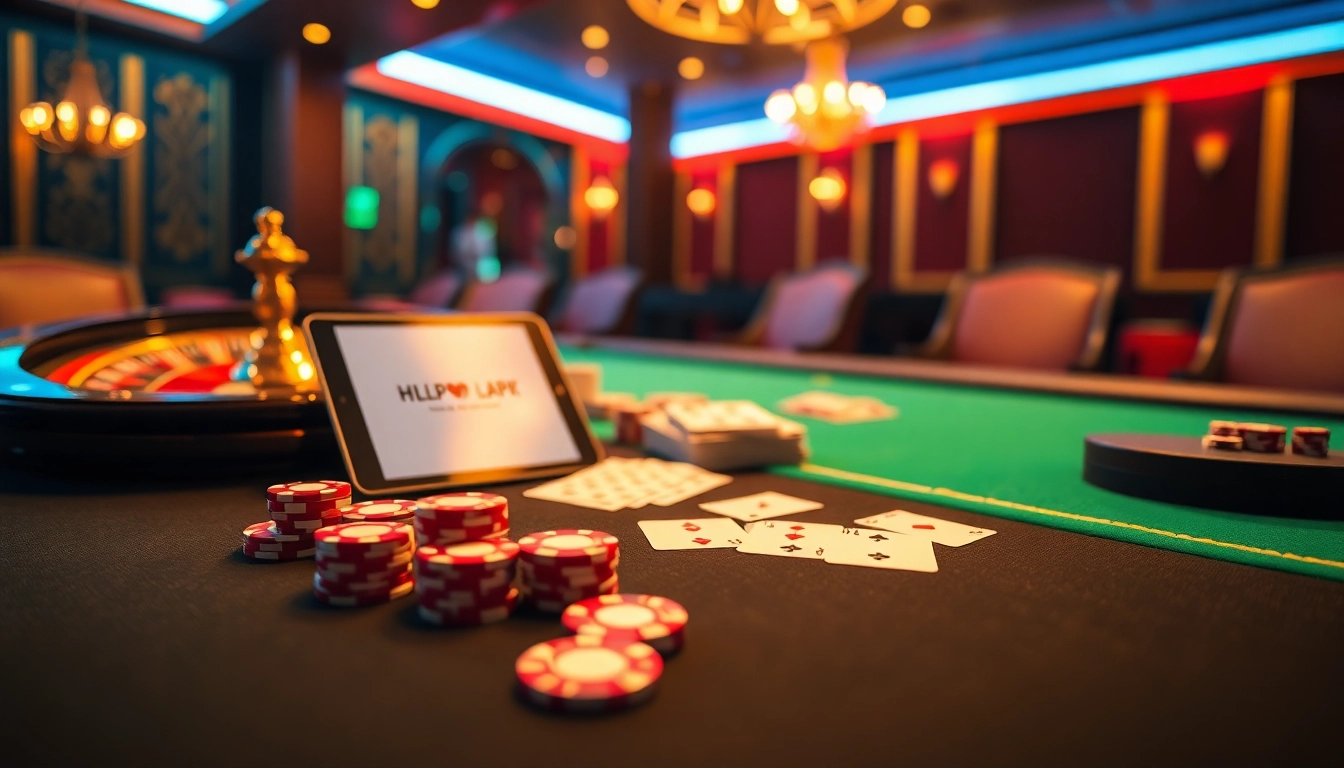Experience lavish gambling action at https://www.jl55.app/ with cards, chips, and a roulette wheel.