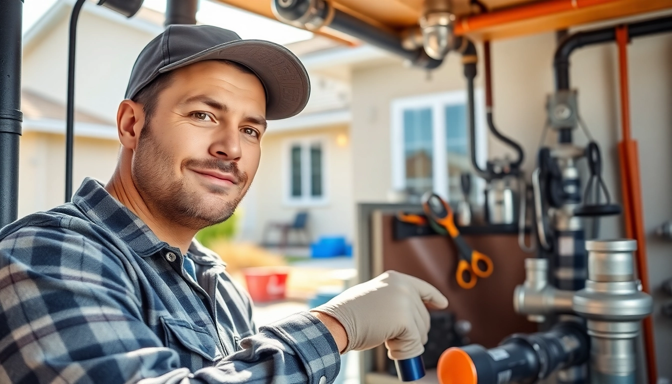 Find a local plumber near me working professionally in a well-lit home setting.