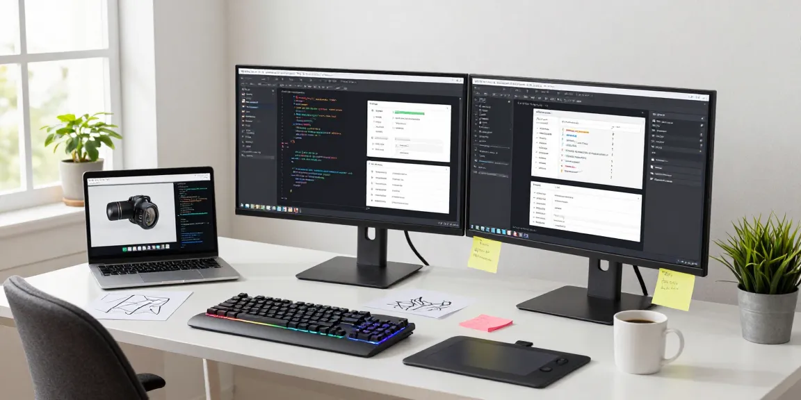 Enhance productivity with 截图软件下载 in a modern tech workspace featuring dual monitors and vibrant creative atmosphere.