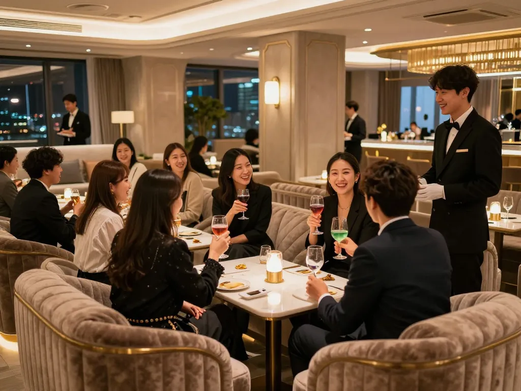 Experience the vibrant atmosphere of 강남쩜오 nightlife with elegant decor and attentive service in a high-end entertainment venue.