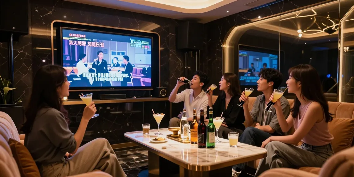 강남가라오케에서의 사교 모임, 고급 인테리어와 음료가 함께한 즐거운 음악 시간