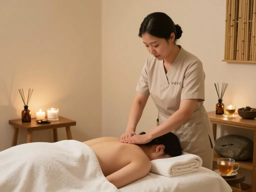 Relaxing atmosphere for 역삼동마사지 with therapist and soothing decor.