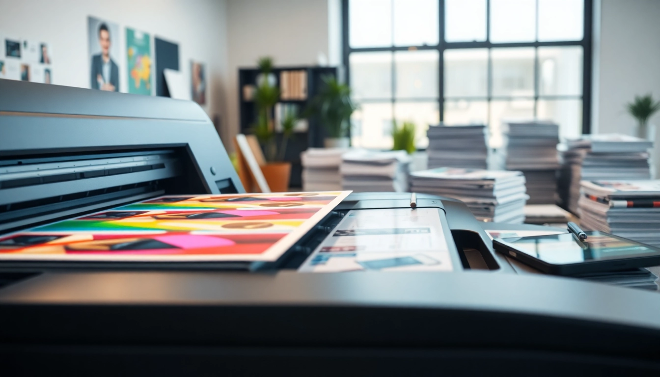 Printing Edmonton by a professional showcasing vibrant printed materials in a modern office.
