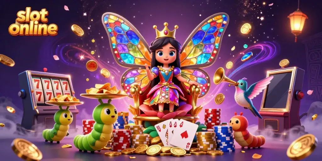 Spin and win at slot online with our vibrant 3D casino illustration showcasing colorful characters and gaming elements.