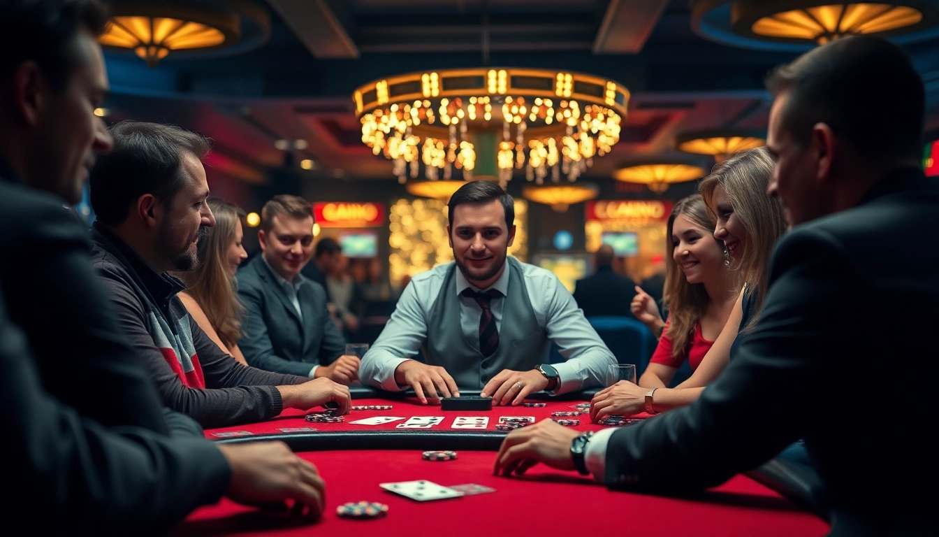 Main event at the interwin official casino with players enjoying poker and vibrant atmosphere.