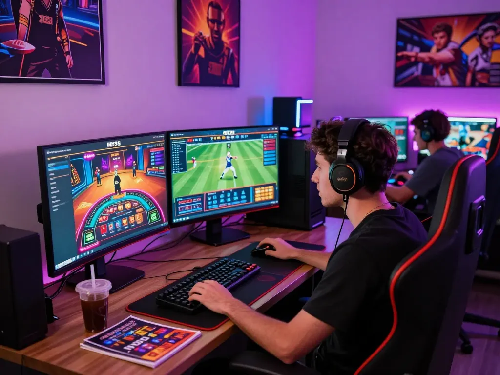 Engaging player at NK88 online gaming setup featuring diverse betting options.