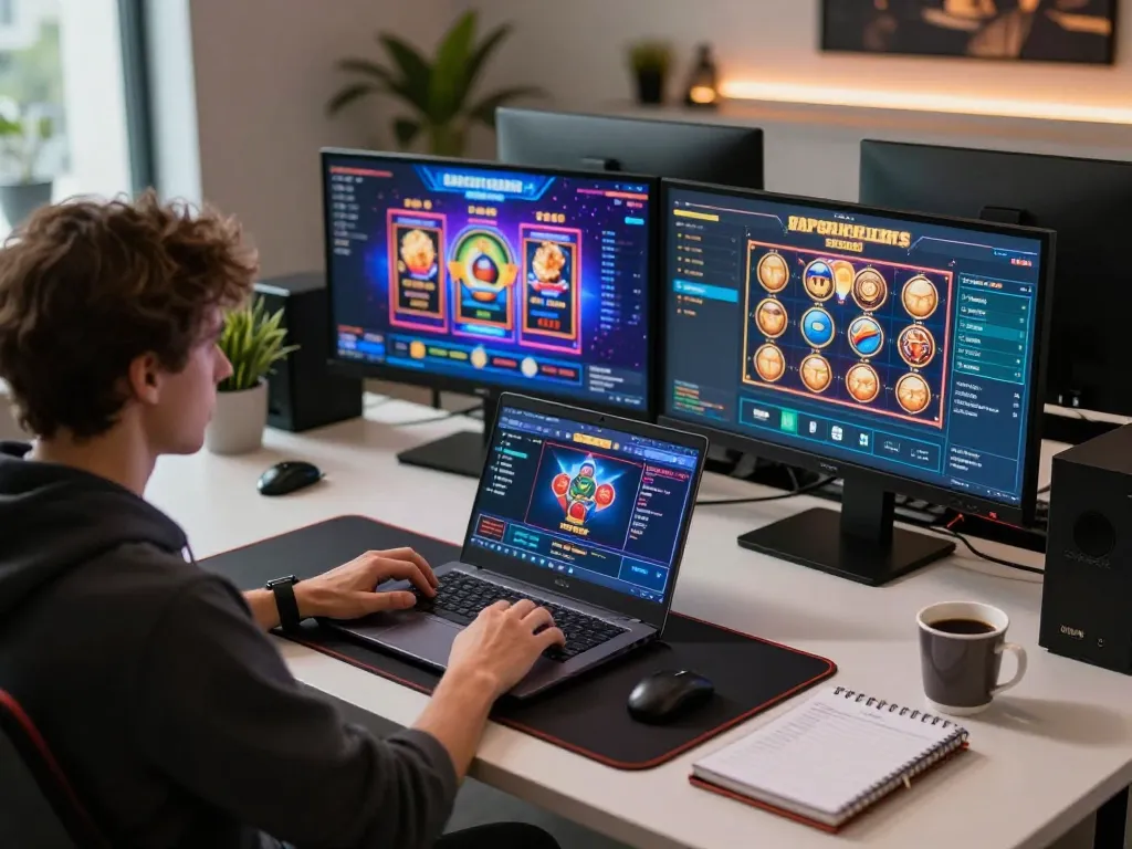 Engaging in online gaming at the best widget store, showcasing a vibrant poker game setup.