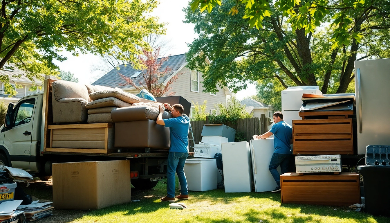 Efficient junk removal in Paramus, NJ, showcasing CKM Experts team with furniture and appliances.