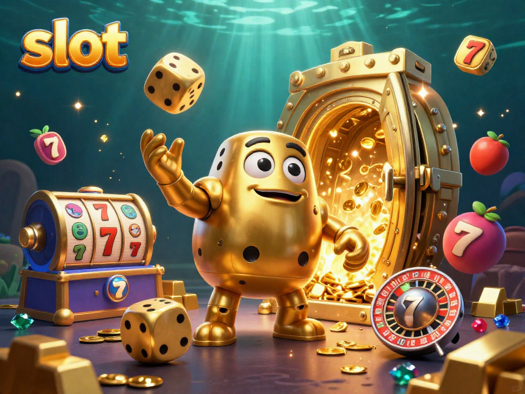 Menangkan slot dengan simbol buah dan dadu emas berkilau di ilustrasi kasino menarik ini.