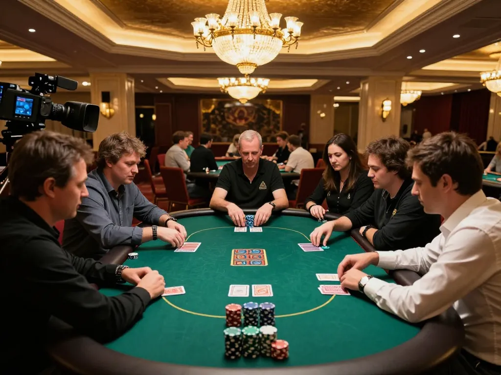 Players enjoying a high-stakes poker game at VIPWIN, showcasing strategic gameplay and luxurious casino atmosphere