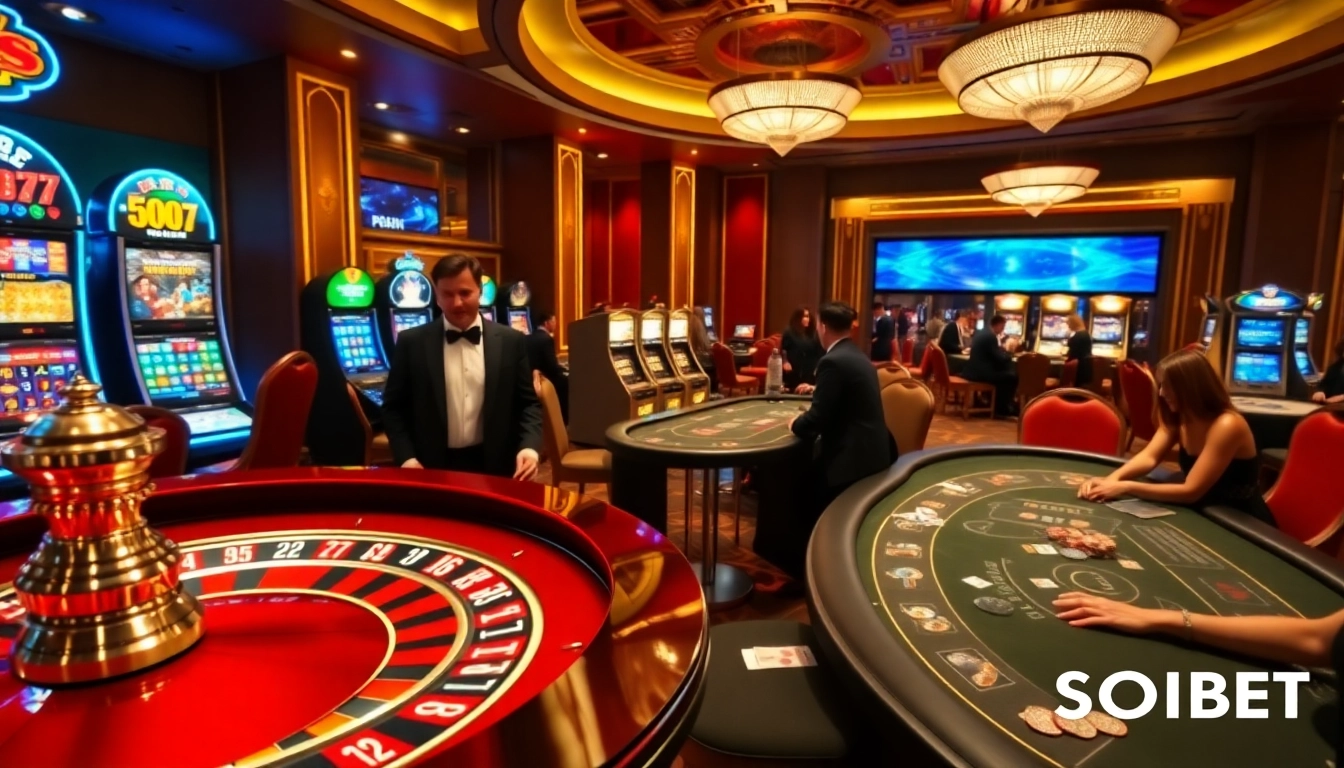 SOIBET players engaging in thrilling games at a luxurious casino table.