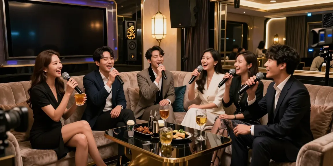 강남가라오케에서 즐거운 사교 모임을 즐기는 친구들 모습