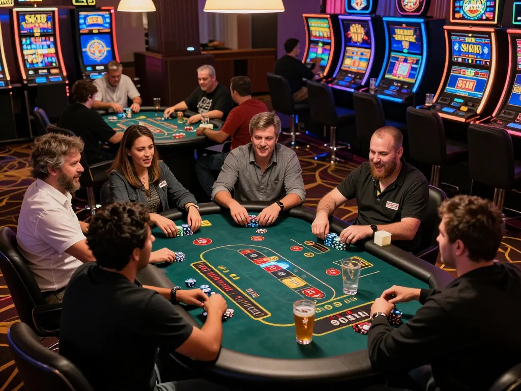Players enjoying casino games at SC88, showcasing excitement and chips on tables.