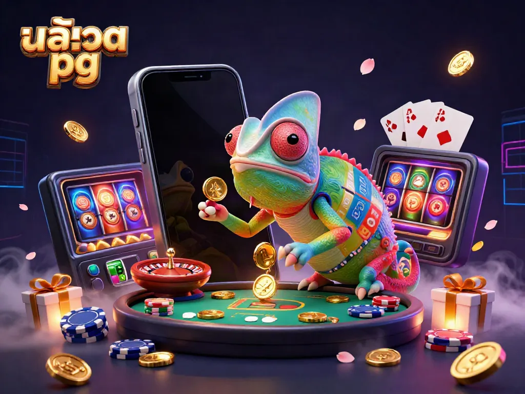 Experience the exciting world of สล็อต pg with a vibrant carnival of colors and characters in this dynamic casino scene.