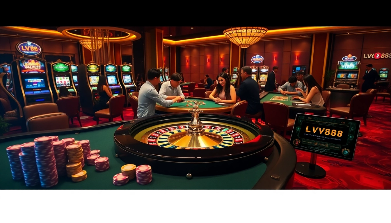 Experience thrilling gaming action at https://lv88.baby/ with vibrant casino tables and digital interfaces.