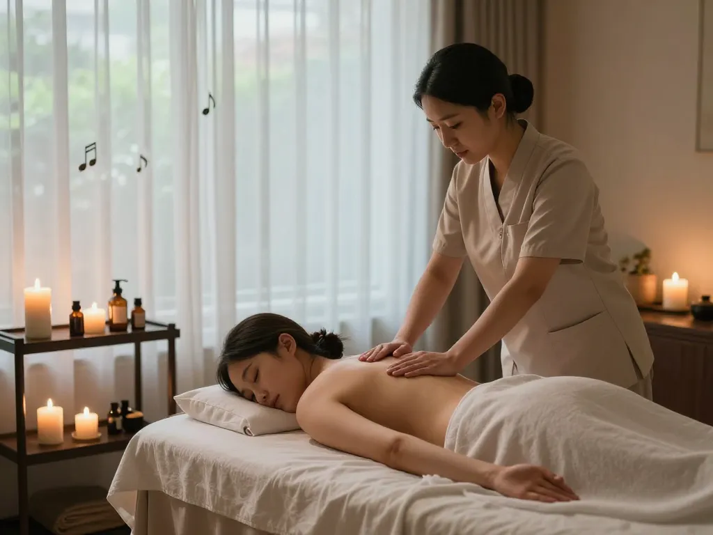 강남스웨디시 massage therapy scene with elegant ambiance and soothing atmosphere.