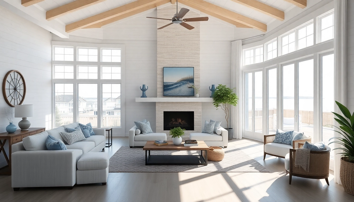 Cape Cod home showcasing a sunny family room with coastal decor and large windows.