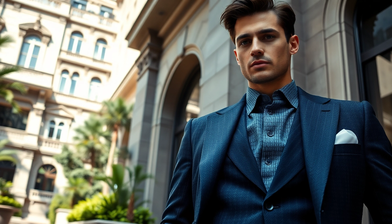 Showcasing designer menswear in an urban setting with a stylish male model.