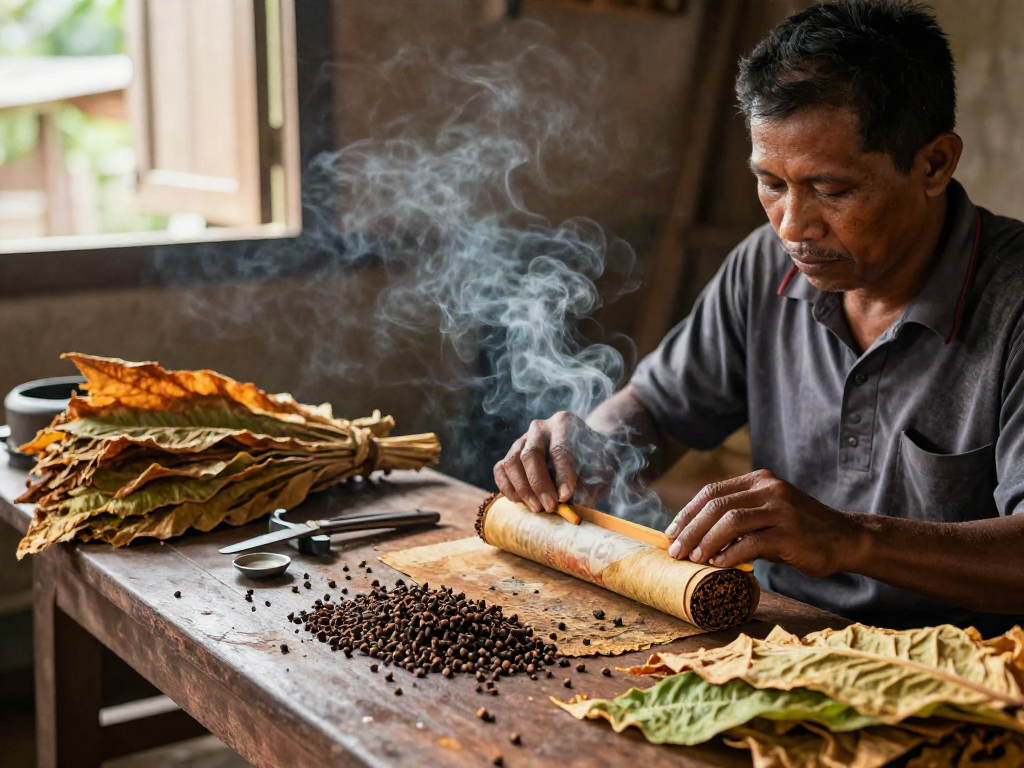 Crafting Djarum Bos clove cigarettes by skilled artisans in Indonesia