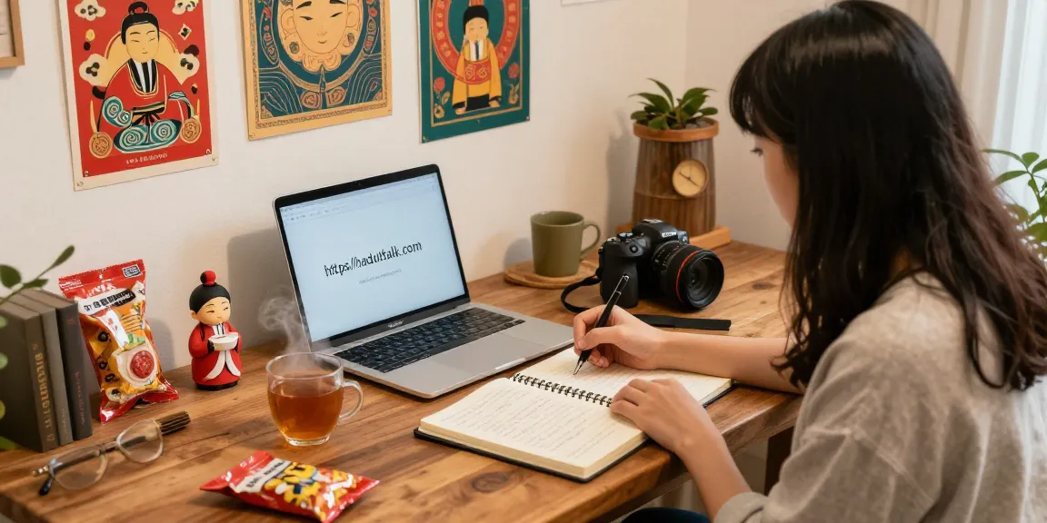 Content creator at home office writing for https://hanadultalk.com about Asian culture and entertainment