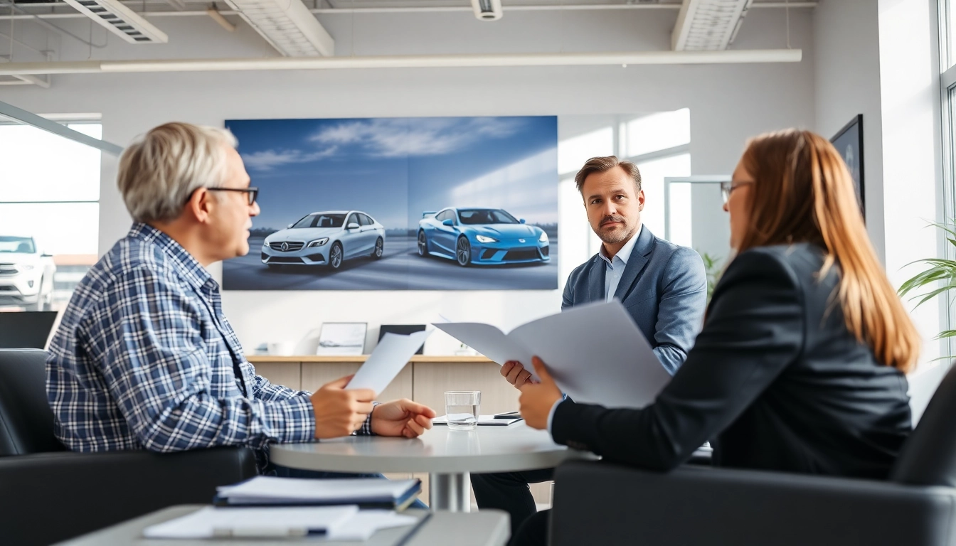 Discussing extended auto warranty options with a client in a professional office environment.