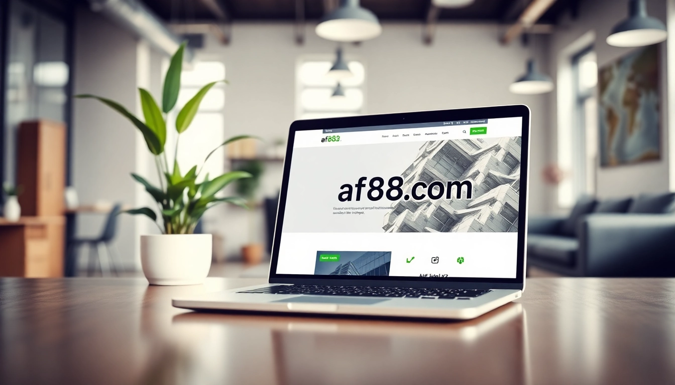 Explore af88.com with a sleek office setup showcasing modern design elements