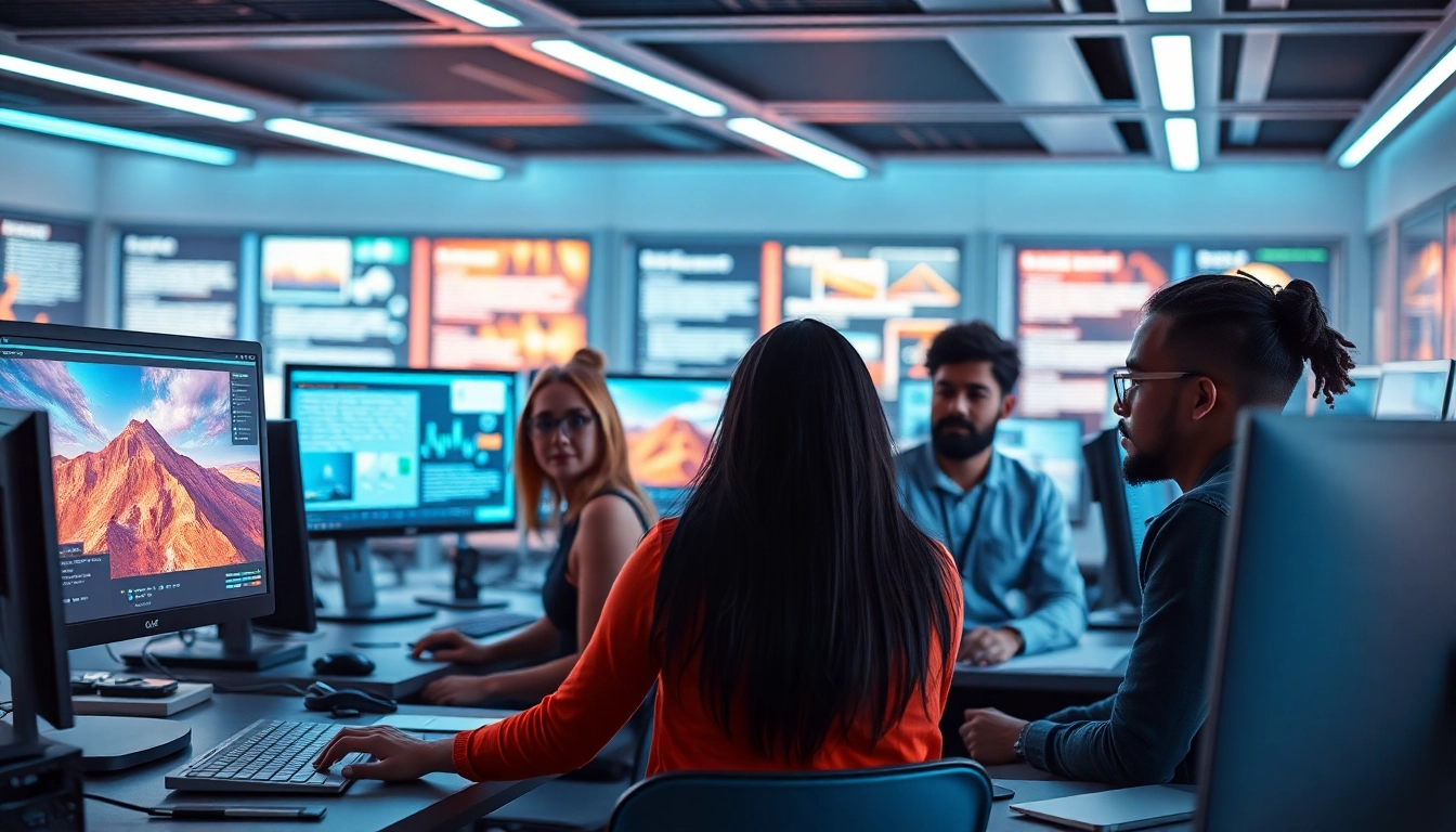 Image to prompt generator in a high-tech workspace showcasing diverse creative individuals.