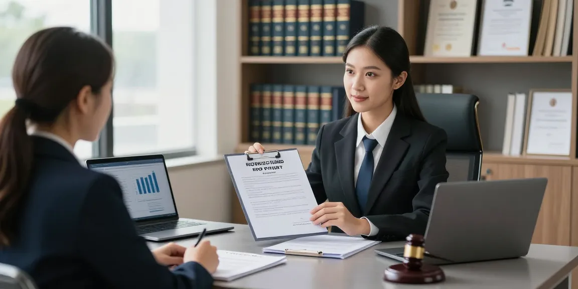 개인회생 전문 변호사가 고객과 상담하는 모습, 첨단 법률 사무실의 밝은 분위기